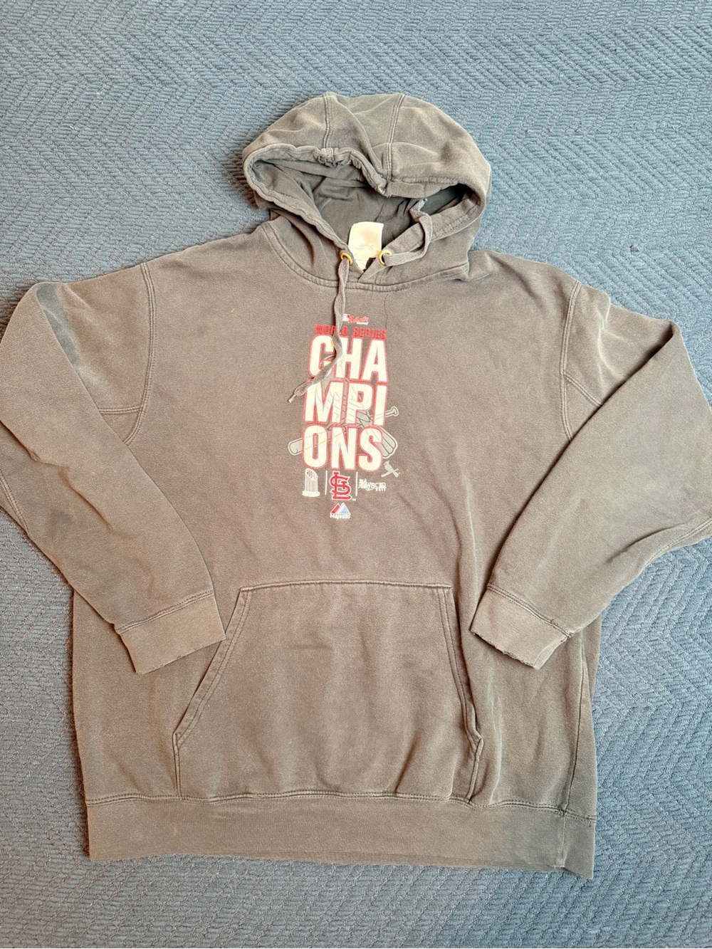 Majestic Gray Pullover Hoodie with Red White 'Champions' Graphic